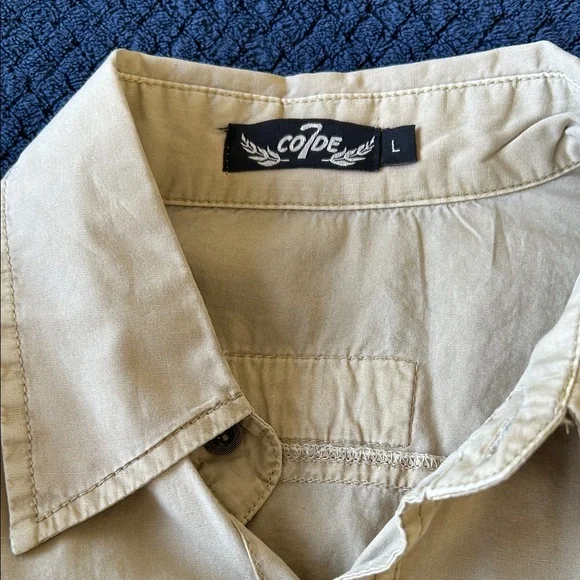 Men's Casual Button Down Shirt - Tan - Picture 8 of 16